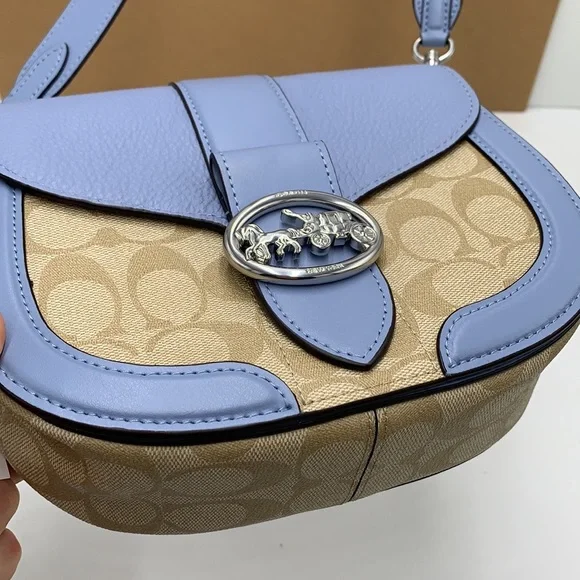 COACH Georgie Saddle Bag In Signature Canvas 
Silver/Light Khaki/Marble Blue - Picture 7 of 15
